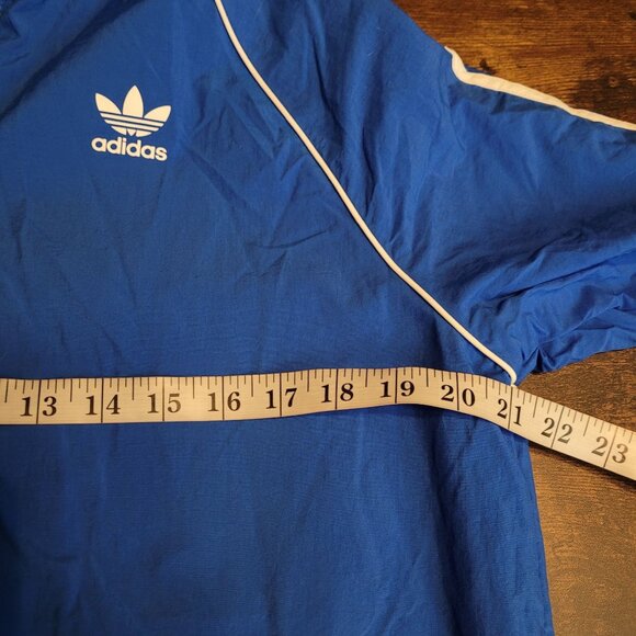 Vtg Adidas Trefoil Packable Hood Windbreaker Track Jacket M Pockets Blue Y2K - Picture 9 of 12